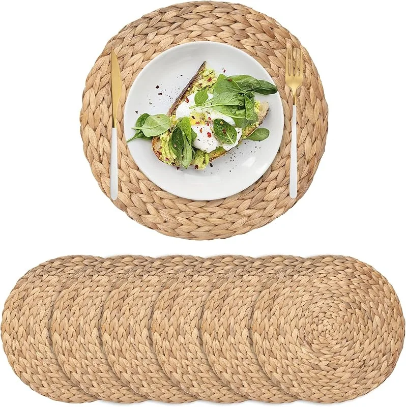Visita la tienda de XIMISISE 6 Piezas Manteles Individuales Redondo de Mimbre, Manteles Individuales Natural para Mesa de Cocina (30 cm) — Hogar y cocina