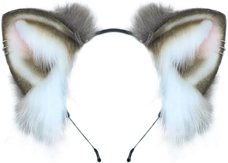 Dodheah Orejas de Gato Animales Orejas de Zorro Lobo Diadema Cosplay Disfraz de Halloween Navidad para Mujer Marrón — Ropa Navidad