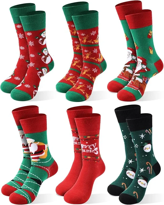 Moonlight Manor 6 Coppie Calze di Natale per le Donne, Calze di Natale Maglia Crew Vacanze Caldo Soft Inverno Regalo Babbo Natale Novità Calze EU Size 37-46 — Decoracion Navidad