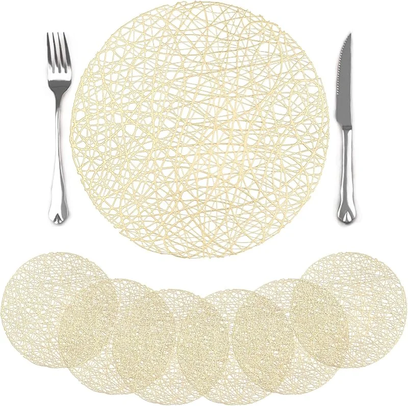Visita la tienda de comfoyar comfoyar Juego de 6 Manteles Individuales Oro Redondo Línea, Salvamanteles Individuales de Manteles Huecos Lavables Impermeables para Cocinas y Comedores Decoración de Mesas para Fiestas 38cm — Hogar y cocina