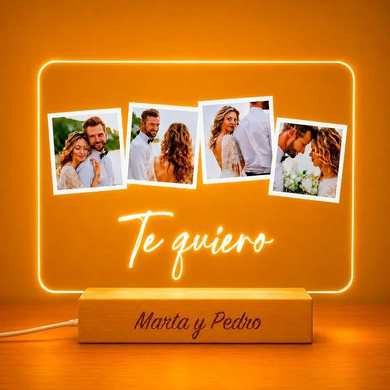 Visita la tienda de Transparent Gift Transparent Gift Lampara Personalizada con 4 Fotos y Mensaje – Placa Metacrilato con Luz LED y Base Madera USB – Regalo Cumpleaños, Boda, Aniversario y San Valentín — Cena a la luz de velas