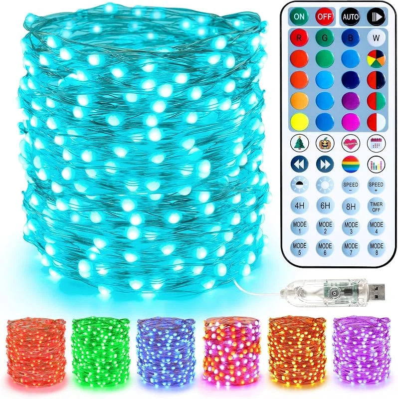 BrizLabs Luces Arbol de Navidad Interior, 10M 100 LED Guirnalda Luces que Cambian de Colores USB Cadena de Luces RGB con Temporizador Remoto Luces Decoración para Casa Exterior Fiesta Boda Jardín — Luces Navidad