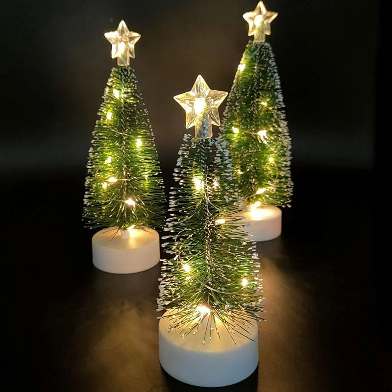 TSLBW Mini árbol de Navidad Artificial 3 Piezas de árbol de Navidad de Mesa con Luces Decoración de Fiesta de Navidad Adornos de Mesa en Miniatura Oficina en Casa Decoración Mini Escritorio de Navidad — Decoracion Navidad