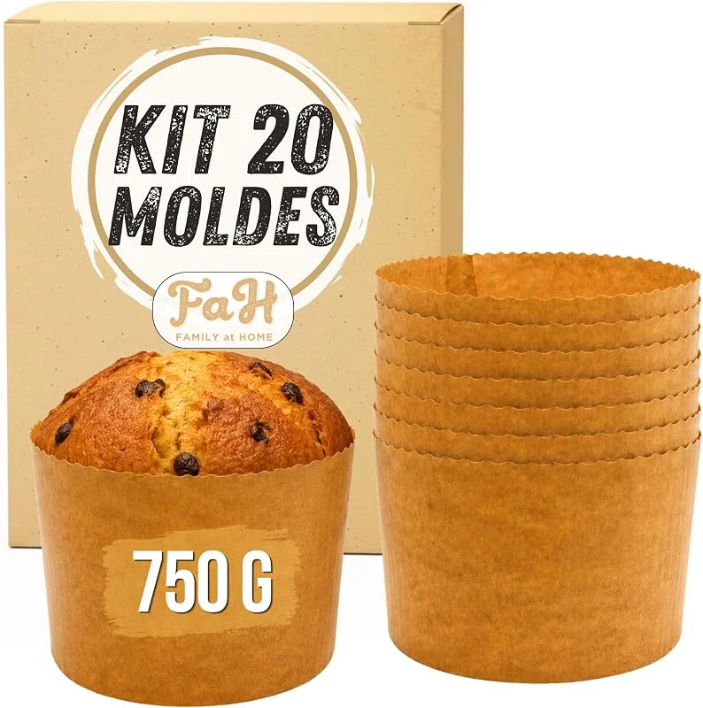 FAH FAMILY AT HOME FAH - Set de 20 Moldes para Panettone Alto de 750 gr MADE IN ITALY, Molde para Panettone de Papel de Pura Celulosa, resistente al calor 220 °C — Hogar y cocina