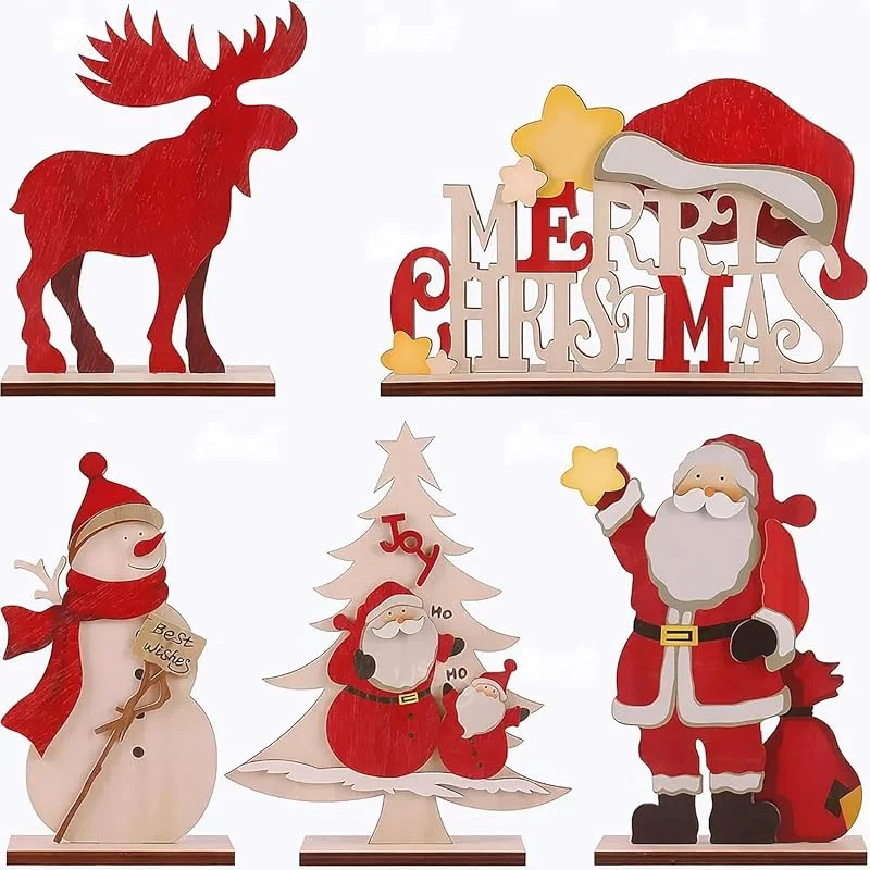 KAWAAN 5 Pcs Adornos Navidad de madera, Centro de Mesa Navidad, Decoracion Navidad — Adviento y mesa