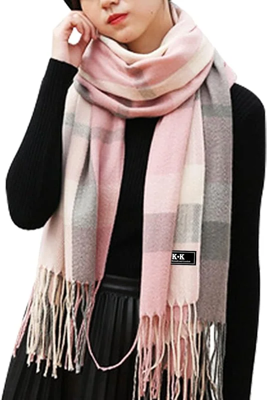 Bufanda de tartán de invierno para mujer, bufanda larga suave a cuadros, chal cálido, bufanda para mujer, chal con borlas, estola larga — Ropa Navidad
