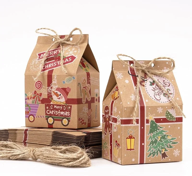 Visita la tienda de Larcenciel Larcenciel 26 Piezas Cajas Regalo Navidad Kraft, Cajitas Regalo Pequeñas con Forma de Casa para Regalos Navidad, Bonita Caja Chuches de Papá Noel para Caramelo, Galleta, Palomita, 16, 5 x 14, 5 x 4 cm — Envoltorio regalo
