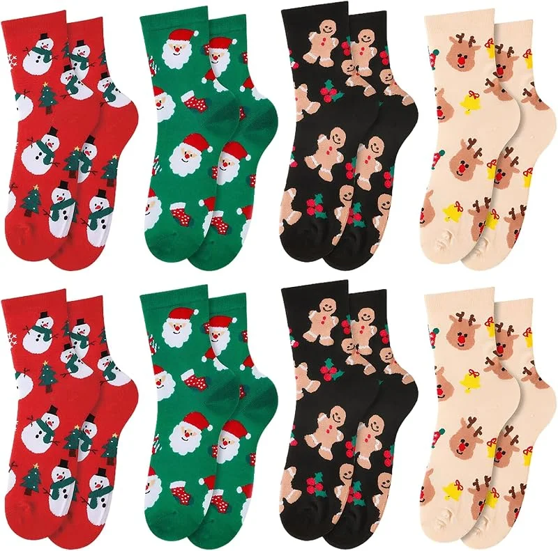KEORHEZ Set de calcetines navideños, 8 pares de calcetines navideños, calcetines de Navidad para mujer y hombre, calcetines de felpa navideños, calcetines lindos y divertidos de Navidad para mujer y — Decoracion Navidad