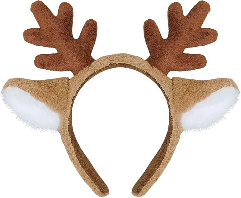 MUNSKT Diadema de madera de reno, con orejas de ciervo, tiras de Navidad en forma de madera de reno, con orejas, accesorios para fiestas de cabello, para Halloween, Navidad, festival — Ropa Navidad