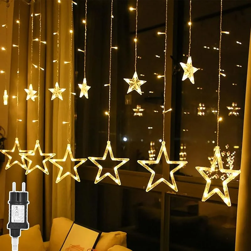A.bigwhale Guirnaldas Luminosas Estrellas 3 M, Cortina luces con 12 Estrella, 8 modos 138 LED Cortina de Luz decoración Interior Exterior para Navidad Balcón Boda — Decoracion Navidad