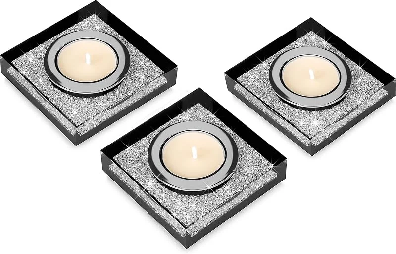Visita la tienda de My IMPLEXIONS Elegante candelero para Velas de té Lotus 1 con Cristales de Swarovski - Brillante decoración para mesas (3 Piezas, Negro) — Cena a la luz de velas