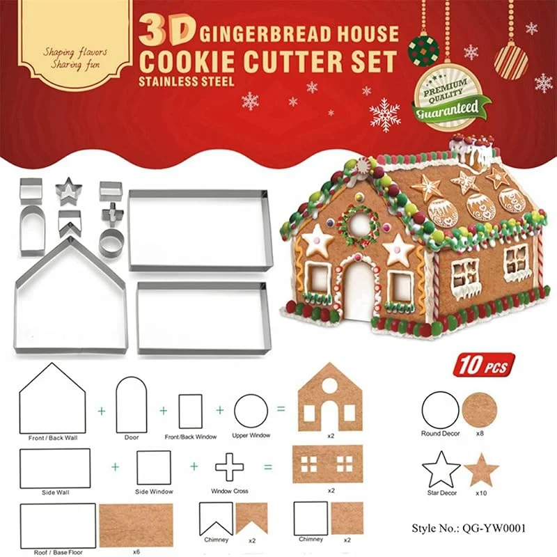 Gracelaza Juego de 10 cortadores de galletas para casa de jengibre de Navidad – moldes de metal de acero inoxidable para hornear — Hogar y cocina