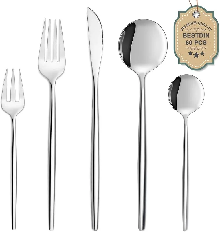 Visita la tienda de Bestdin Bestdin Juego de cubiertos para 12 personas, 60 piezas, de acero inoxidable, con cuchillo, tenedor, cuchara, acero inoxidable, apto para lavavajillas. — Adviento y mesa