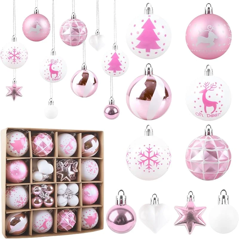 Aitsite 38 Pcs Bolas Arbol de Navidad Rosa y Blanco, 6CM, 3CM Bolas de Navidad de Plástico de con Adornos Colgantes Navidad Inastillables Decoraciones para Árboles de Interior y Exterior — Decoracion Navidad