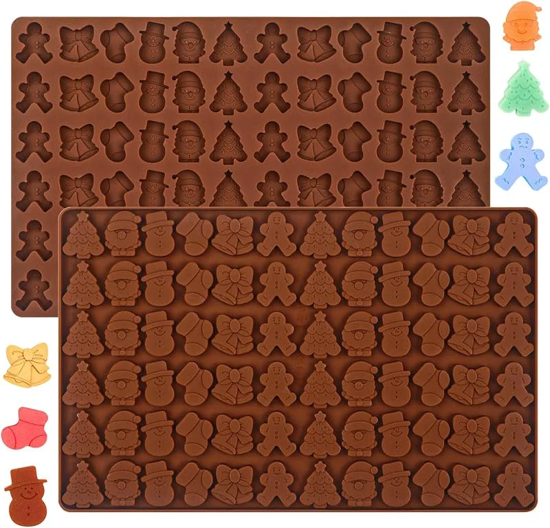 Webake 2 moldes de silicona de Navidad, mini molde de chocolate, molde de Navidad para hornear, resistente al calor, moldes de goma antiadherentes para gomitas, chocolate, caramelos, gelatina — Hogar y cocina