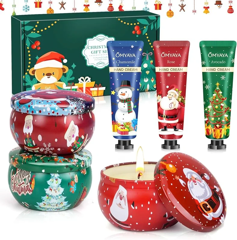 Aottom Set Regalo Navideño: velas Aromáticas y Cremas Manos Formato Mini 6 Piezas — Cena a la luz de velas