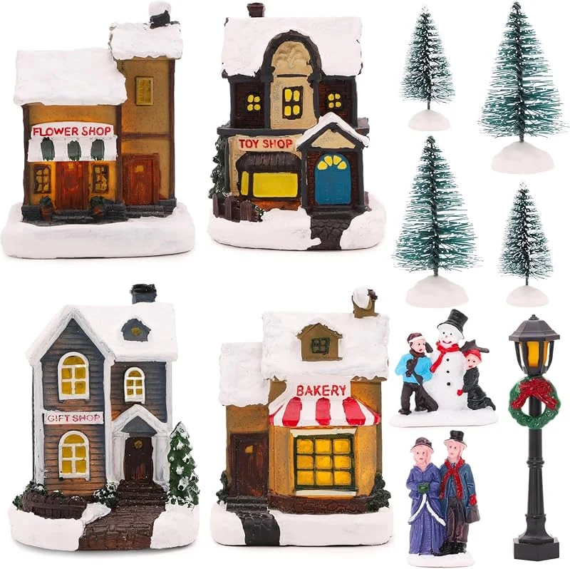 Toyland® - Mini decoración de Escenario de Pueblo y Tienda de Navidad con Luces del - Decoración navideña (12 Tiendas) — Decoracion Navidad