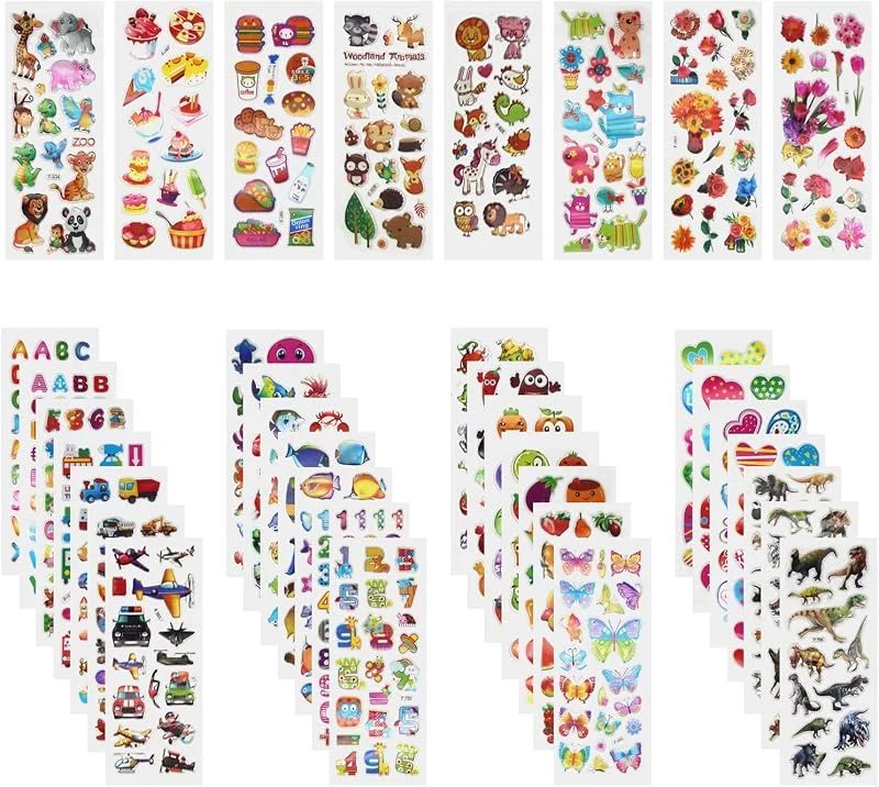 Annhao Pegatinas para Niños, 1000+ Pegatinas 3D Puffy Stickers para Regalos Gratificantes Scrapbooking Que Incluye Camiones, Aviones, Animales, Peces, Dinosaurios, Números, Frutas, Letras y Más(40 Hojas) — Envoltorio regalo