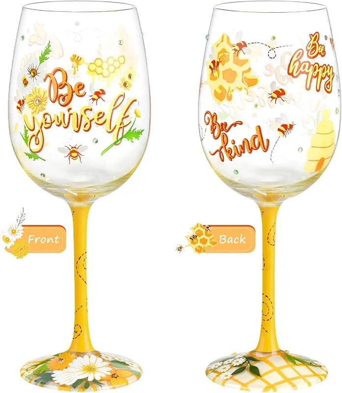 Visita la tienda de NymphFable NymphFable Copas Vino Colores Pintada a Mano Abeja Personalizada Copa de Vino Tinto 15 oz para Cumpleaños, Bodas, Fiestas de Compromiso (1 unidad) — Vino y mesa festiva