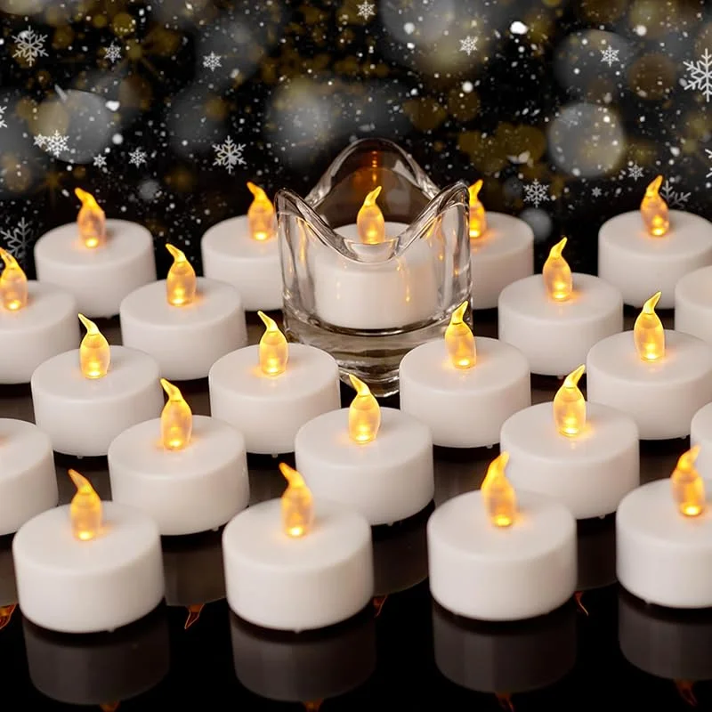 Auralome Velas de té LED eléctricas, 00 velas de té con batería, sin llama, de larga duración, 200 horas, llama parpadeante, vela pequeña para fiestas, festivales, Navidad, amarillo cálido — Luces Navidad