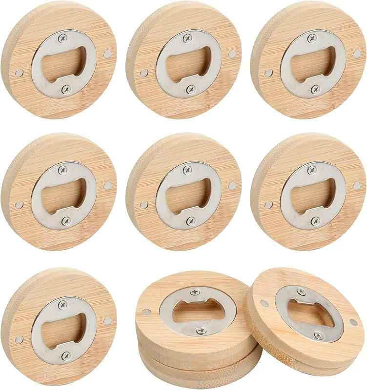 Rieoany Abrebotellas Magnético de Madera y Acero Inox, Set de 10, 6.5cm — Vino y mesa festiva