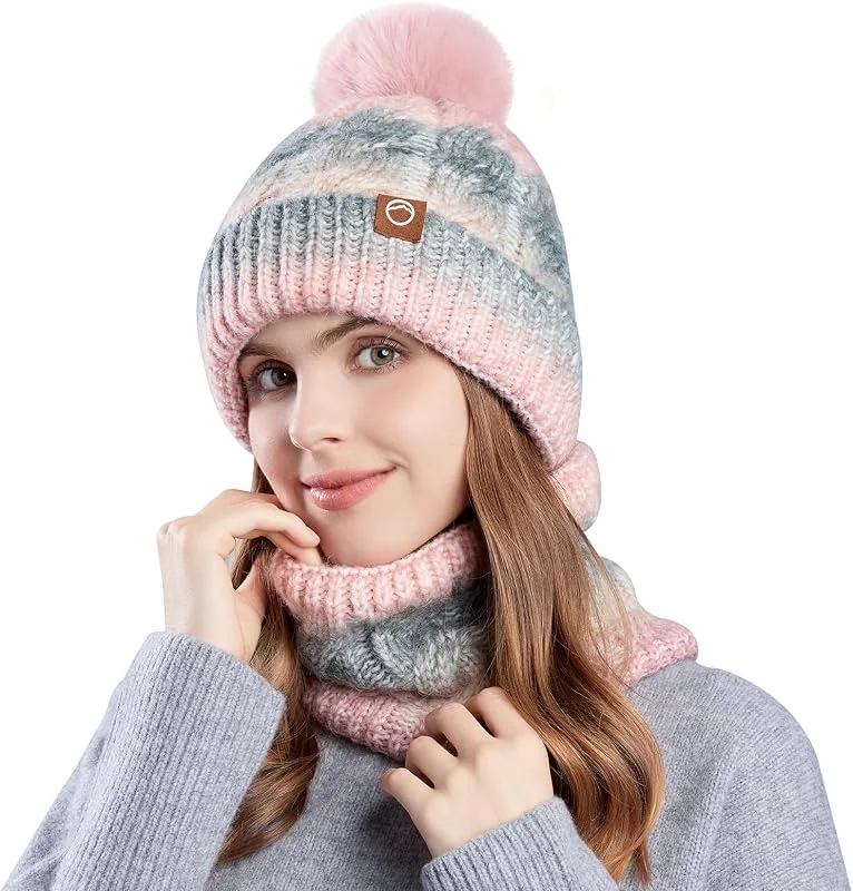 TAGVO Conjunto Set de Bufanda y Gorro de Punto para Mujer, Invierno Calentar Beanie Sombrero Gorras y Bufanda con Forro Polar para Corriendo Bicicleta Excursionismo Deportes — Ropa Navidad