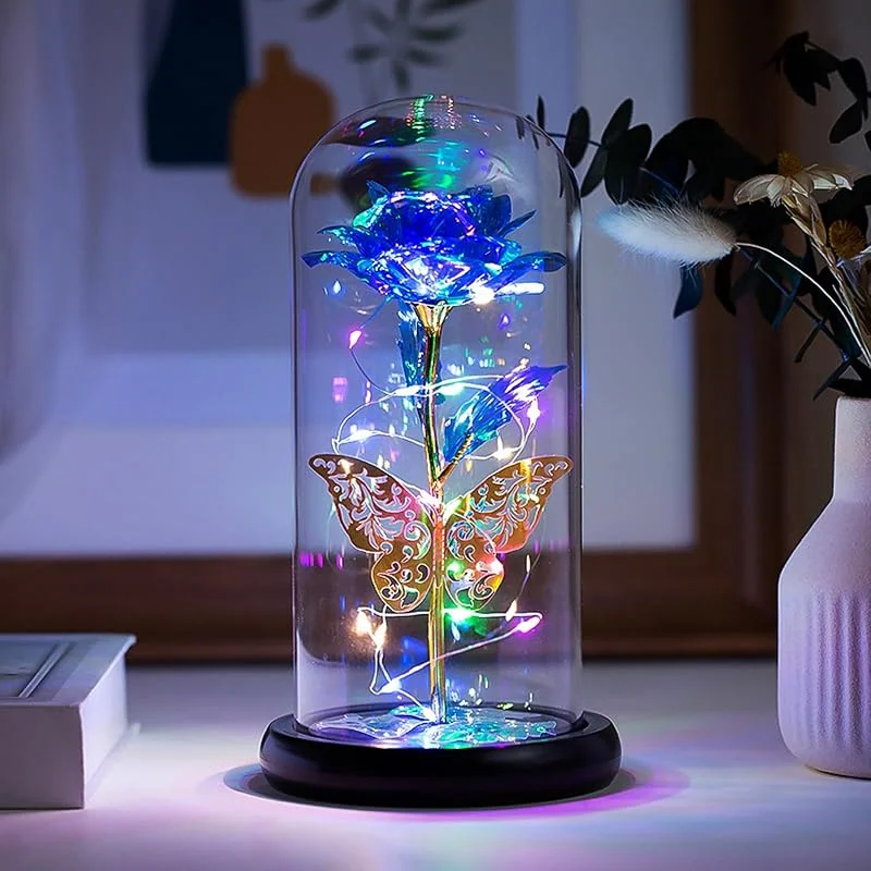 Fespcj Rosas lámpara de color de lámina de oro decoración de moda del hogar exquisita y práctica lámpara nocturna rosas mariposa uso batería AAA segura, hermosa y romántica lámpara nocturna — Cena a la luz de velas
