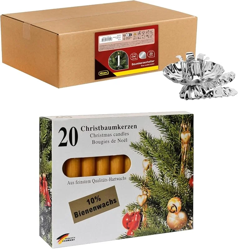 Visita la tienda de Idena Idena 90487 - Portavelas para árbol de Navidad, 20 Unidades en Color Plata, Incluye 20 Velas para árbol en Color Amarillo, portavelas Vintage de Metal, con Clip para Ramas de hasta 1, 5 cm de Grosor — Adviento y mesa