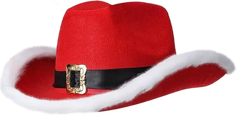 Generic Disfraz de vaquero para niño, gorro de Papá Noel, gorro de Papá Noel, para adultos, pluma de Navidad con luces LED, sombrero de vaquero rojo, sombrero de vaquero occidental, gorro de Papá Noel — Ropa Navidad
