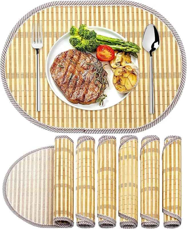 Visita la tienda de fanquare fanquare Juego de 6 Salvamanteles Individuales Bambú Tejidos a Mano, Natural, Ecológico, Resistente al Calor, Antideslizante, Lavable, Estilo Japonés, Rústico, Cocina Comedor — Hogar y cocina