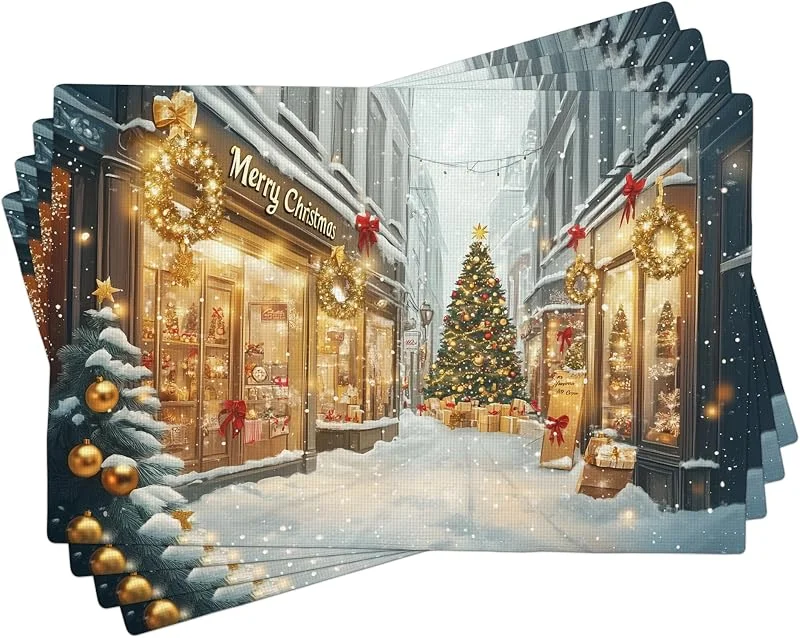 Generic Winter Wonderland - Juego de 4 manteles individuales de Navidad para cenas navideñas, lavables para interiores y exteriores, 45, 7 x 30, 5 cm — Hogar y cocina