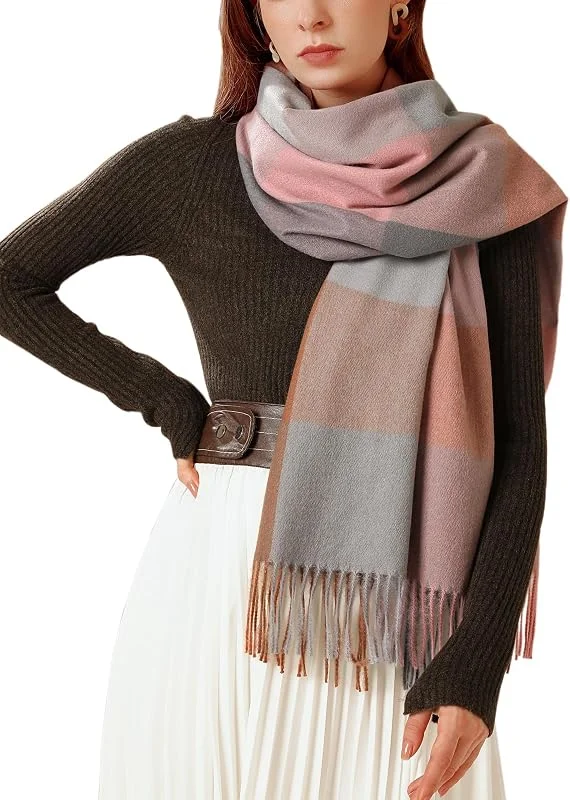 Enwokran Bufanda de Lana para Mujer Grande Larga Manta de Abrigo Suave Chal de Tartán de Pashmina con Borla Gruesa Reversibles Cálida Suave para Otoño e Invierno — Ropa Navidad