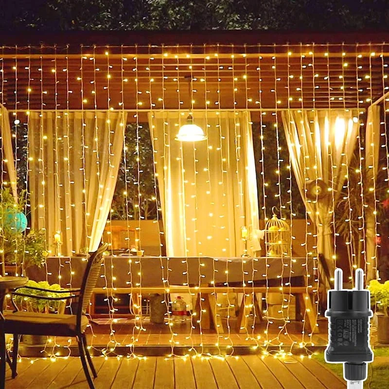 Artrastar Cortina De Luces Interior 3x2m, Cadena De Luces Con 200 LED, Cortina Exterior Con Enchufe, 8 Modos Para Cortina, Pared, Dormitorio, Boda, Fiesta Y Decoración Navideña — Luces Navidad