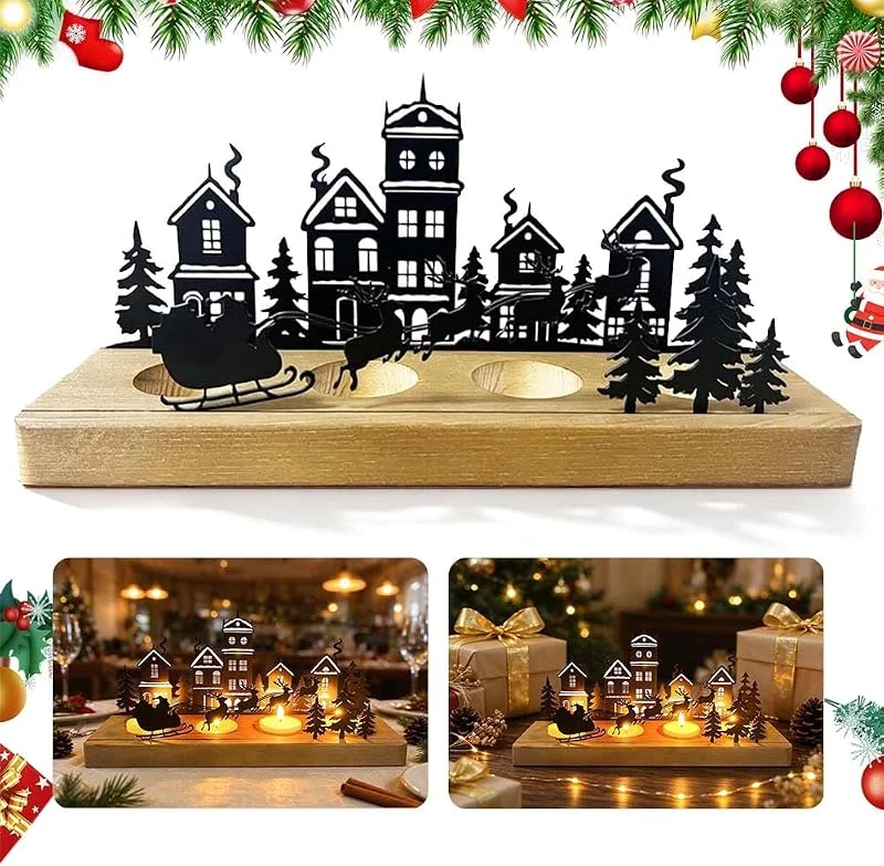 SKJJM Portavelas Navidad Vela Decorativa, Candelabros para Velas Centro de Mesa Navidad Decoración, Adviento Decoracion Navideña Portavelas Bandeja Velas con Soportes de Madera para Hogar Mesa — Decoracion Navidad