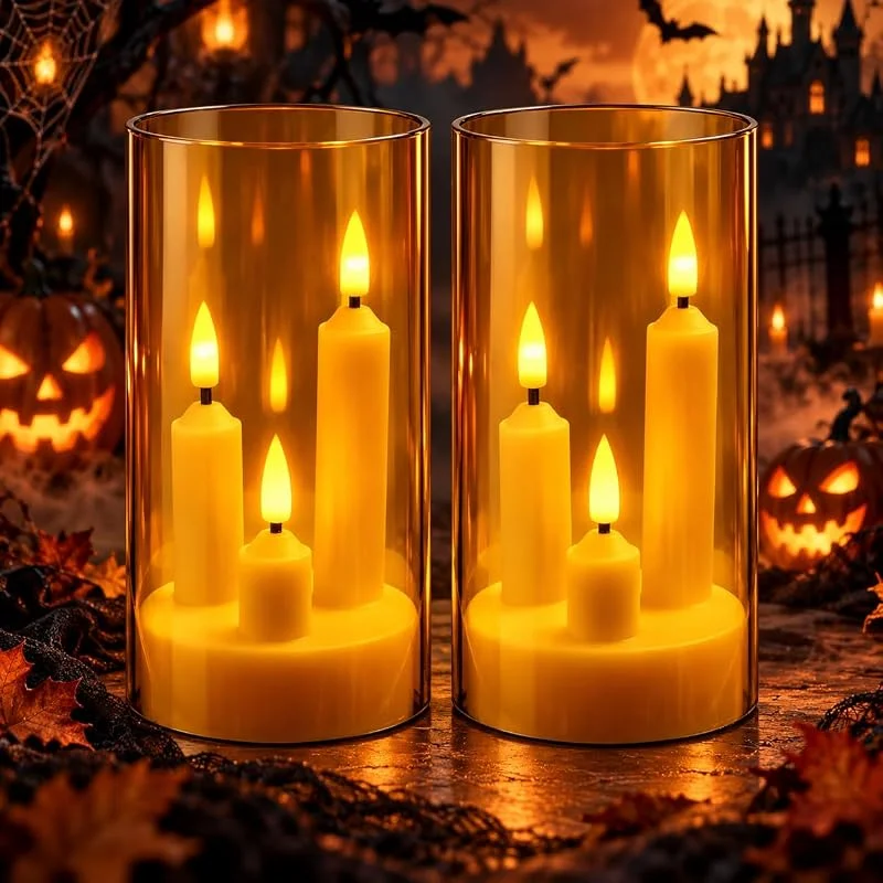 Visita la tienda de Da by Da by 2 Velas LED 3 Núcleos, Carcasa Acrílico Transparente Champán, Sin Llama con Mando a Distancia, Efecto Llama Realista para Decoración Hogar, Bodas, Navidad — Adviento y mesa