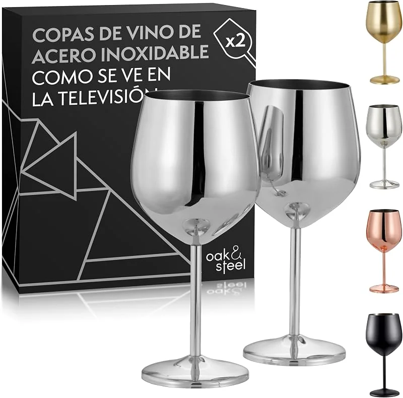 Visita la tienda de OS Oak & Steel ENGLAND Oak & Steel 2 Copas de Vino de Acero Inoxidable Plateado, 520 ml - Copas de Vino para Ocasiones Especiales con Caja de Regalo — Vino y mesa festiva