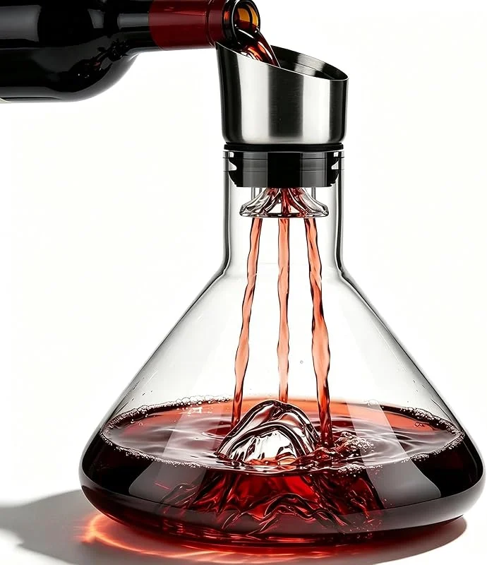 FENDRALL Decantador de vino tinto, decantador de vino de pared gruesa, decantador de vidrio de cristal con filtro, juego de decantador de vino, plato de decantación para amantes del vino y barcos del hogar — Vino y mesa festiva