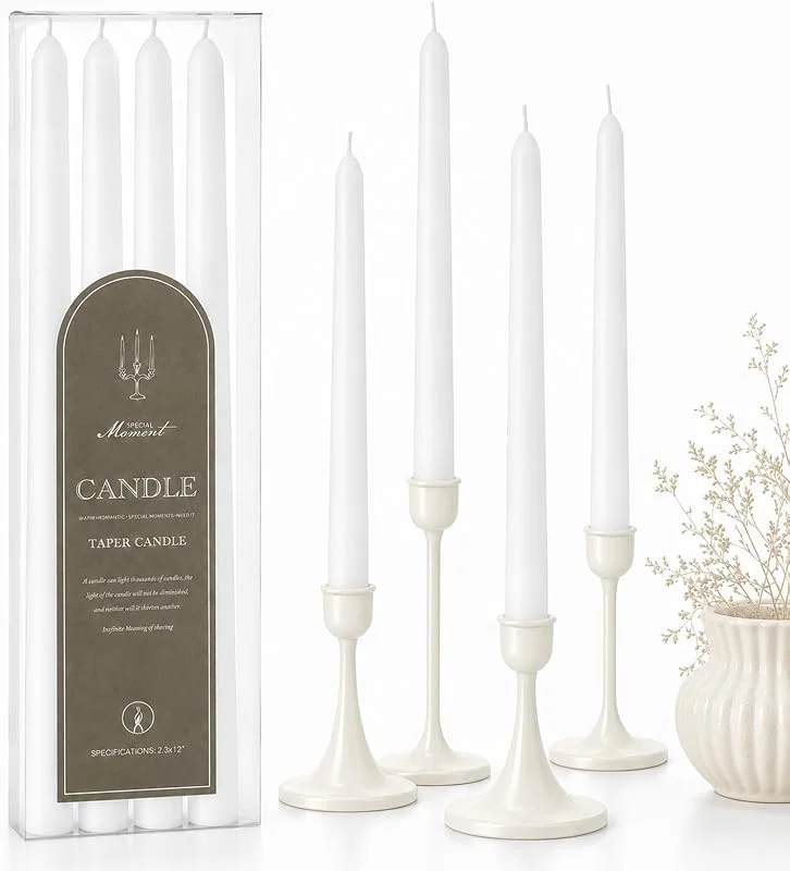 Nurila 4 velas de varilla, color blanco, 2, 2 x 30 cm, velas largas — Cena a la luz de velas