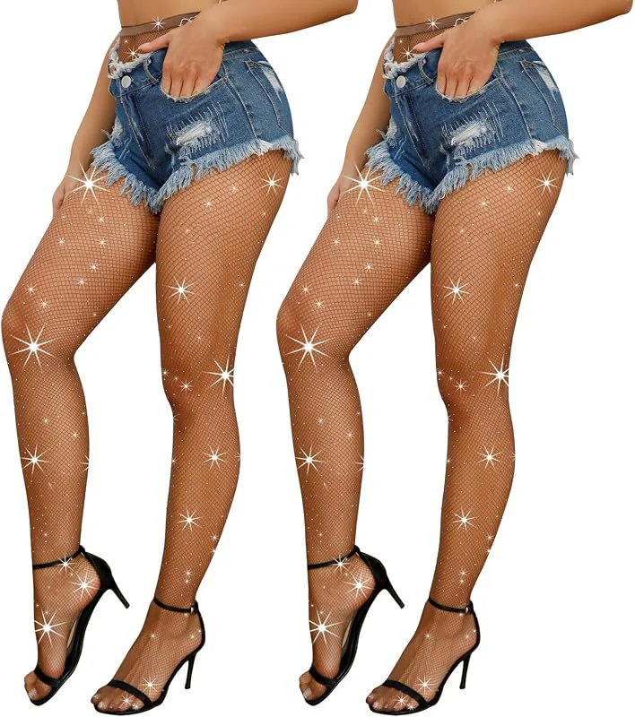 K BKVAVA 2 pares de medias de red brillantes para mujer, medias de diamantes de imitación, para fiesta, concierto, traje de pantimedias — Ropa Navidad