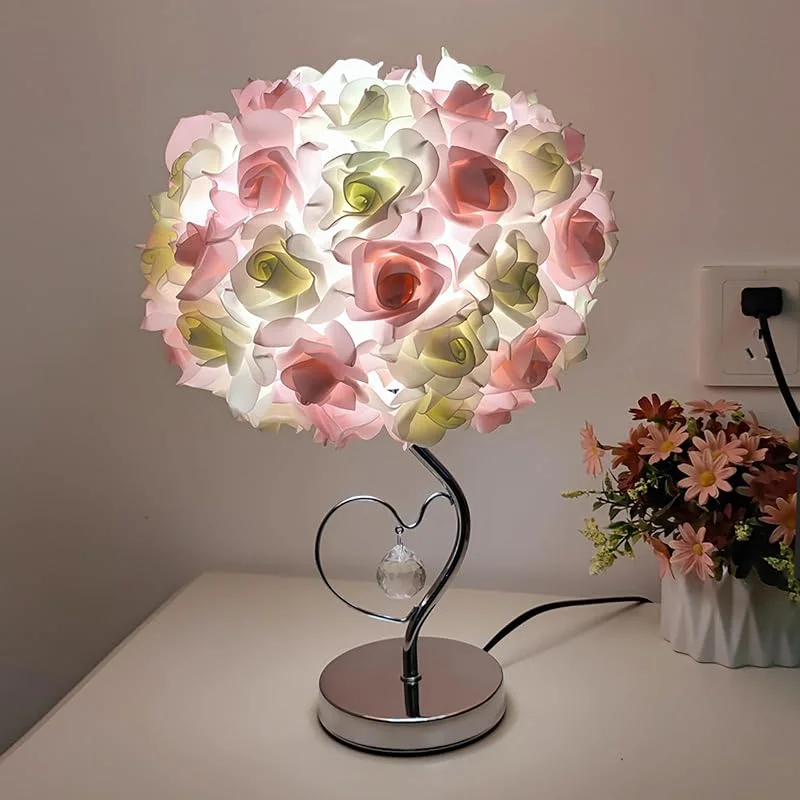 Generic Lámpara de mesa romántica de rosas para dormitorio y escritorio, luz de noche portátil para mujer, ideal para el día de San Valentín, bodas, Navidad — Cena a la luz de velas
