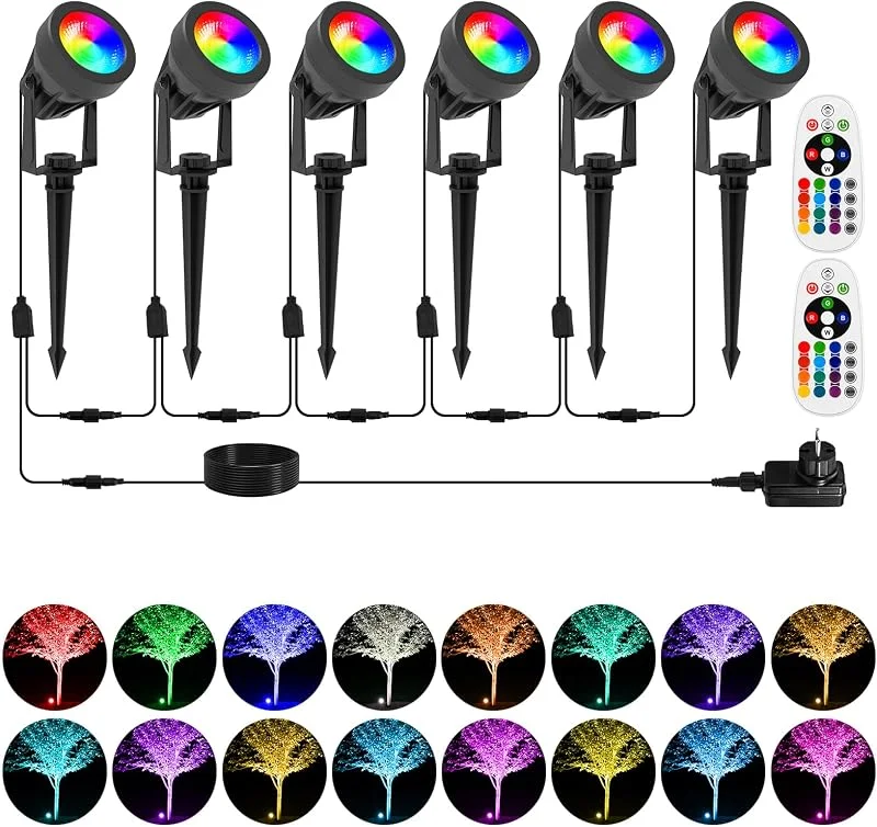 Visita la tienda de T-SUNUS Luces Jardin de Colores, T-SUNUS Focos LED Colores 12V con Mando Distancia, 16 Colores & 4 Modos, Focos LED RGB con Estaca para Caminos, Navidad, Halloween, 6 IN 1 — Luces Navidad