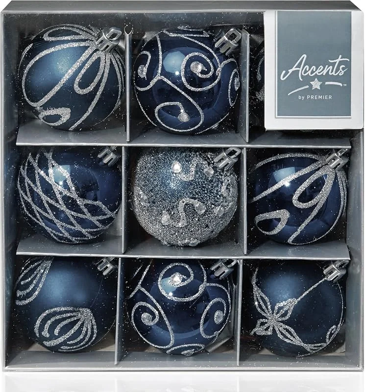 Premier Juego de 9 Bolas de árbol de Navidad Midnight Blue 6 cm por Premier — Decoracion Navidad