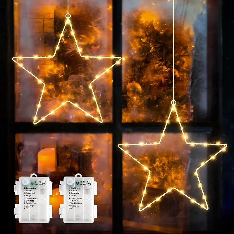 Visita la tienda de SALCAR SALCAR Estrella de Navidad LED para ventanas, 2 unidades de 60 LED, decoración navideña, funciona con pilas, con temporizador, 8 modos, estrella, luces para ventana, para fiestas, balcones, fiestas — Decoracion Navidad