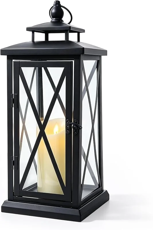 VOHESEA Farolillos de metal negro de 28, 5 cm, para cementerio, resistente a la — Cena a la luz de velas