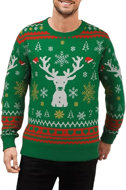 Atforna Jersey de Navidad para familia, conjunto de jersey de punto, cuello redondo, divertido suéter de Navidad con patrón de árbol de Navidad — Ropa Navidad