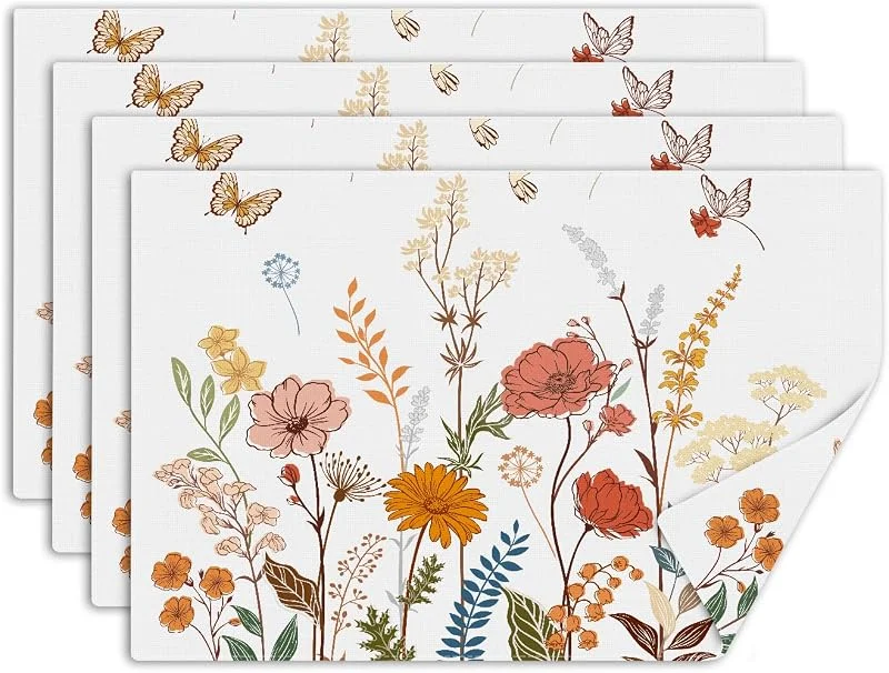 Visita la tienda de comfoyar comfoyar Juego de 4 Manteles Individuales Flores Silvestres Acuarela, Salvamanteles Individuales de Manteles Lavables Mariposa Verano para Cocinas y Comedores Fiestas Decoración de Mesas 30 x 45 cm — Hogar y cocina