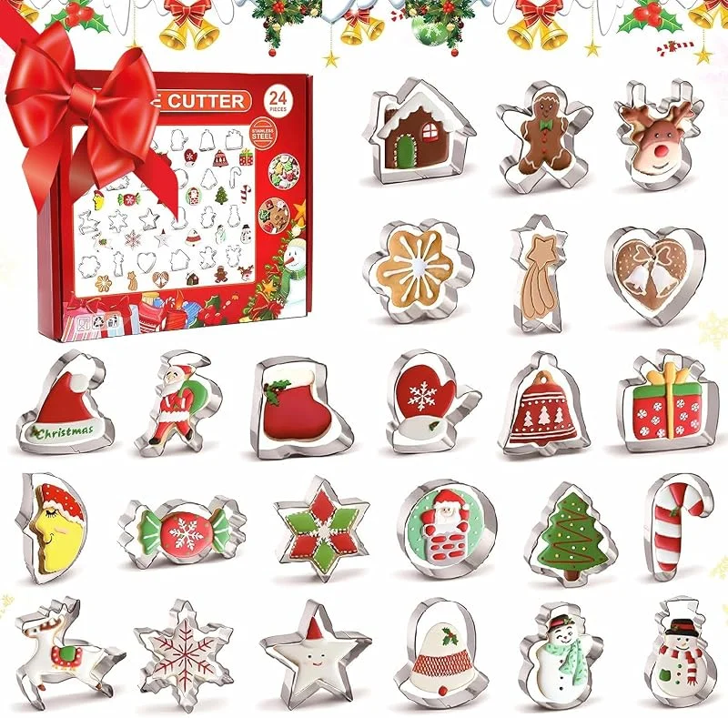 Guidre Juego de 24 Moldes Galletas Navidad, Moldes para galletas de acero inoxidable, Cortador galletas para decoración de galletas, pasteles, galletas, pastelería, Moldes Galletas Navidad de 24 formas — Hogar y cocina
