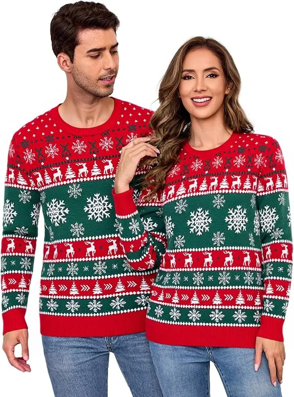 Visita la tienda de Aottori Aottori Jersey Navidad Mujer Hombre Manga Larga Cuello Redondo Reno y Nieve — Ropa Navidad