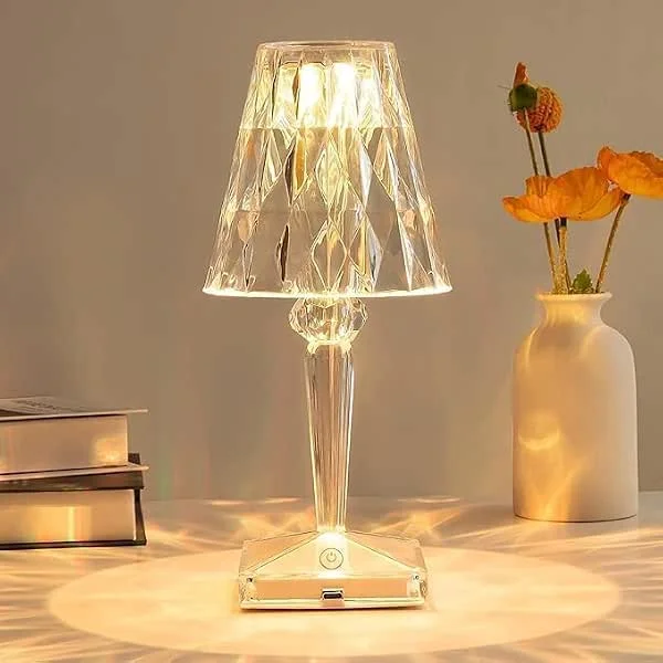 SHANJIA Lámpara de mesa de cristal, lámparas de noche con control táctil, cambio de 3 colores, cable USB, 16 colores — Cena a la luz de velas