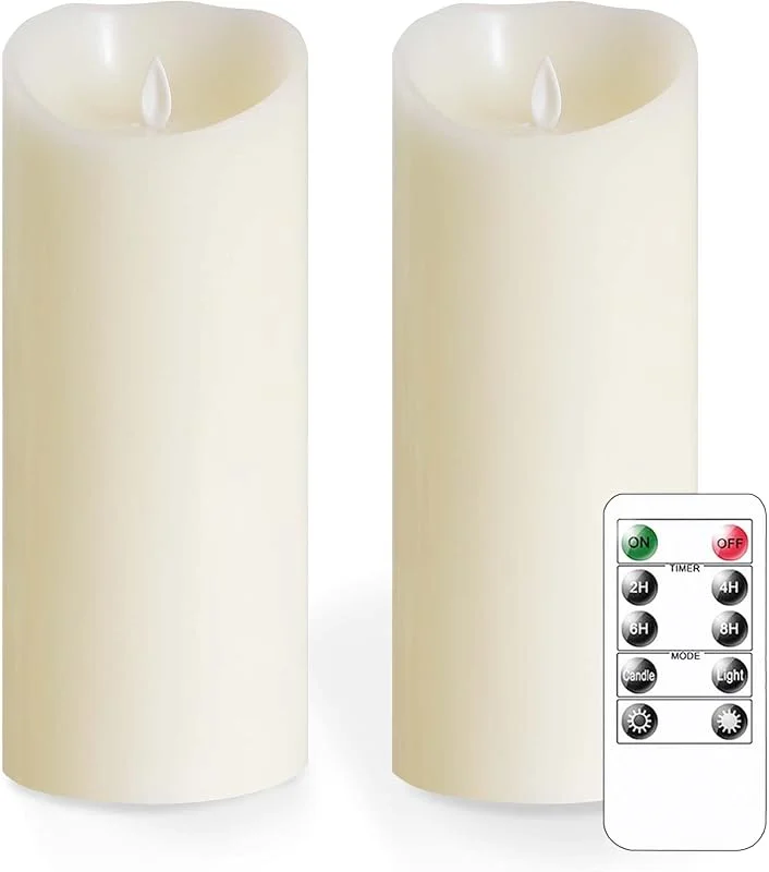 Mavandes 10 x 25CM sin llama velas parpadeantes con mando a distancia, LED con pilas temporizador real cera Pilar Velas, marfil Pack de 2 de larga duración falsa velas eléctricas — Cena a la luz de velas